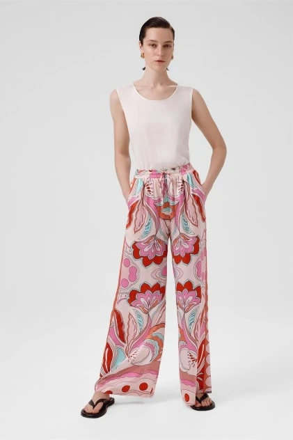 Multicolor Desenli Bol Paça Kadın Pantolon - Triko Mısırlı