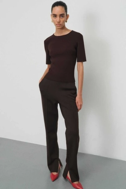 Regular Fit Kahverengi Kadın Pantolon - Triko Mısırlı