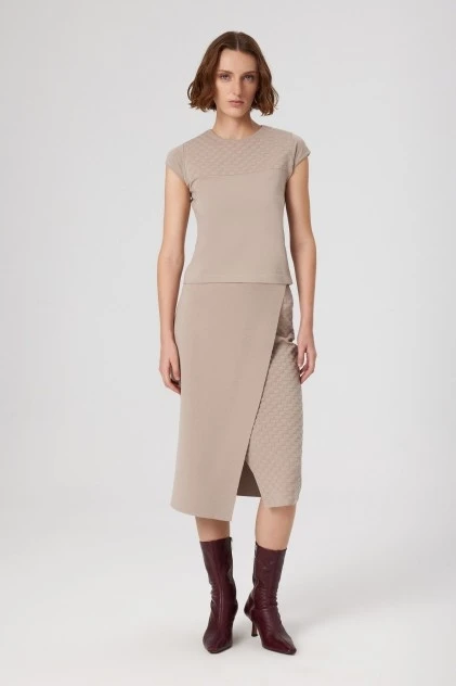Taş Yakası Desenli Crop Top - Triko Mısırlı